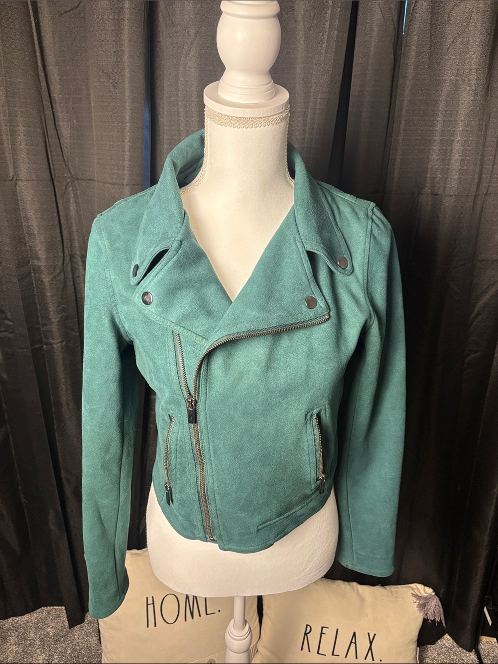 Shinestar Green Asymmetrical Faux Suede Moto Jacket